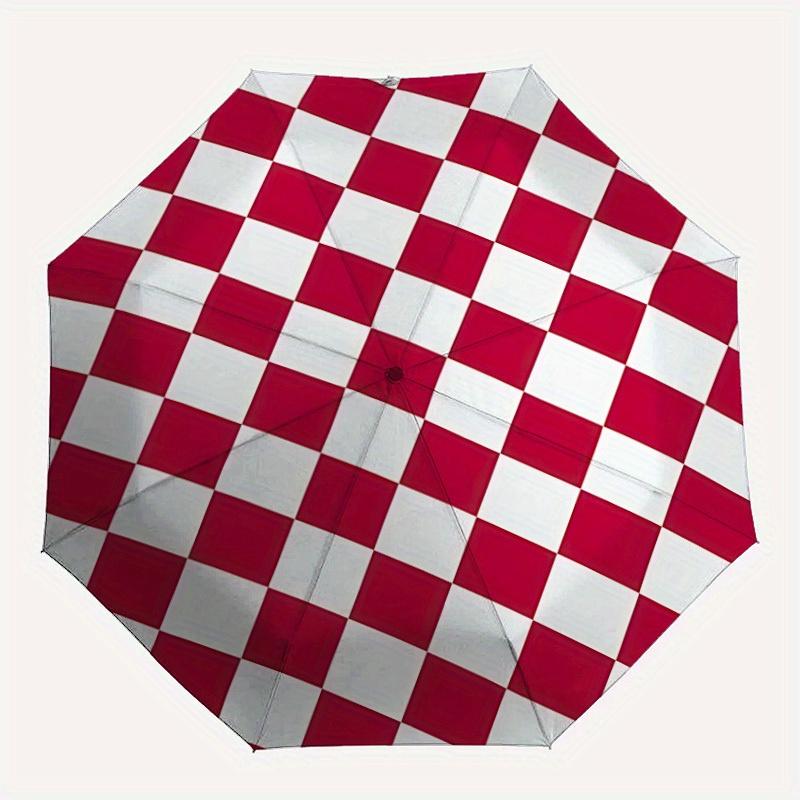 

1pc Checkerboard Pattern Automatic Umbrella Auto Open/Close Folding Umbrella with 8 Rib Frame, 3 Fold Compact Umbrella for Men & Women