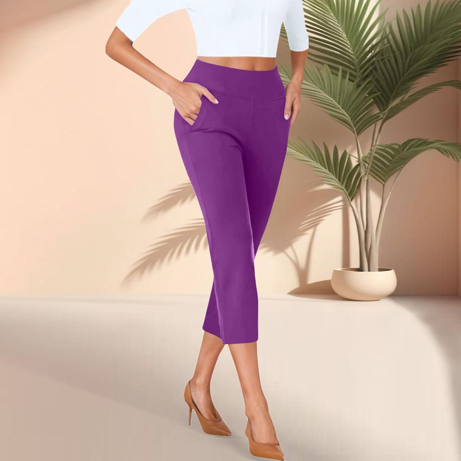 

Women s Cropped Pants With Pockets Lightweight Caual Loose Trousers M фіолетовий