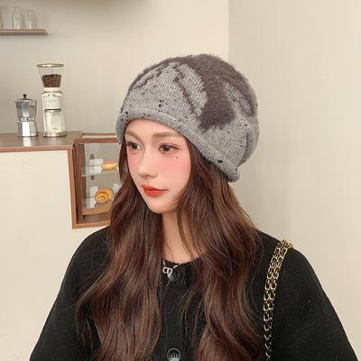 Bow Knitted Hat for Women In Autumn and Winter Warm and Windproof Ear Protection Pullover Hat Versatile Face-showing Small Cold Hat