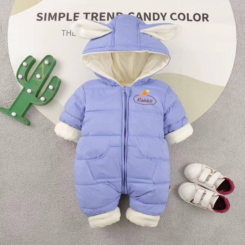

New Style down Cotton One-Piece Romper for Infants and Young Children, Fleece-Lined and Thickened, Warm Outdoor Wear for Babies, Winter Clothing Sky Blue 73 Recommended Height 59-66