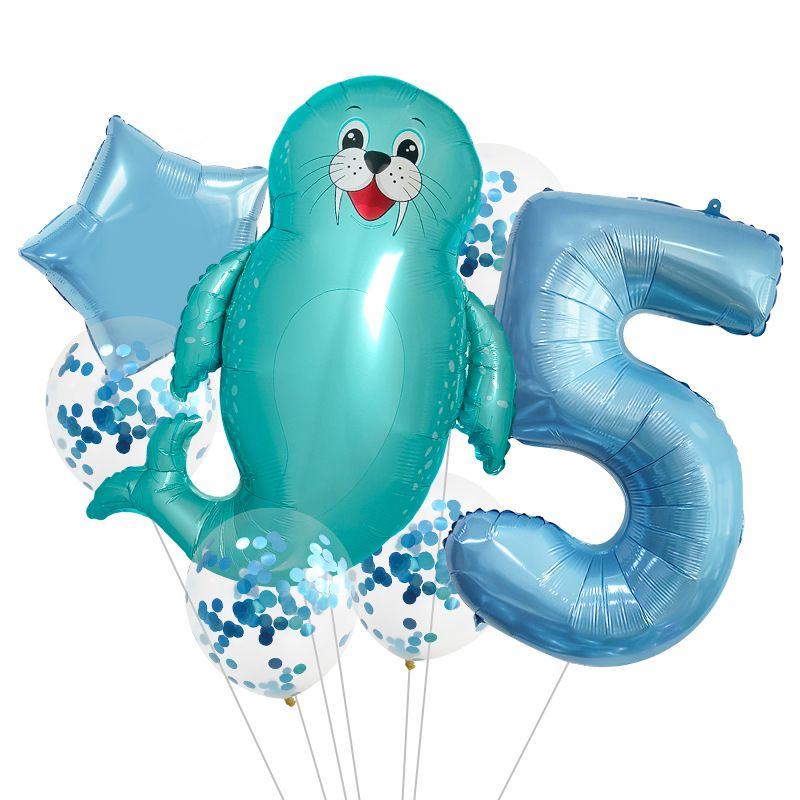 Ocean Theme Balloon Set Kids Birthday Number Balloon Decor