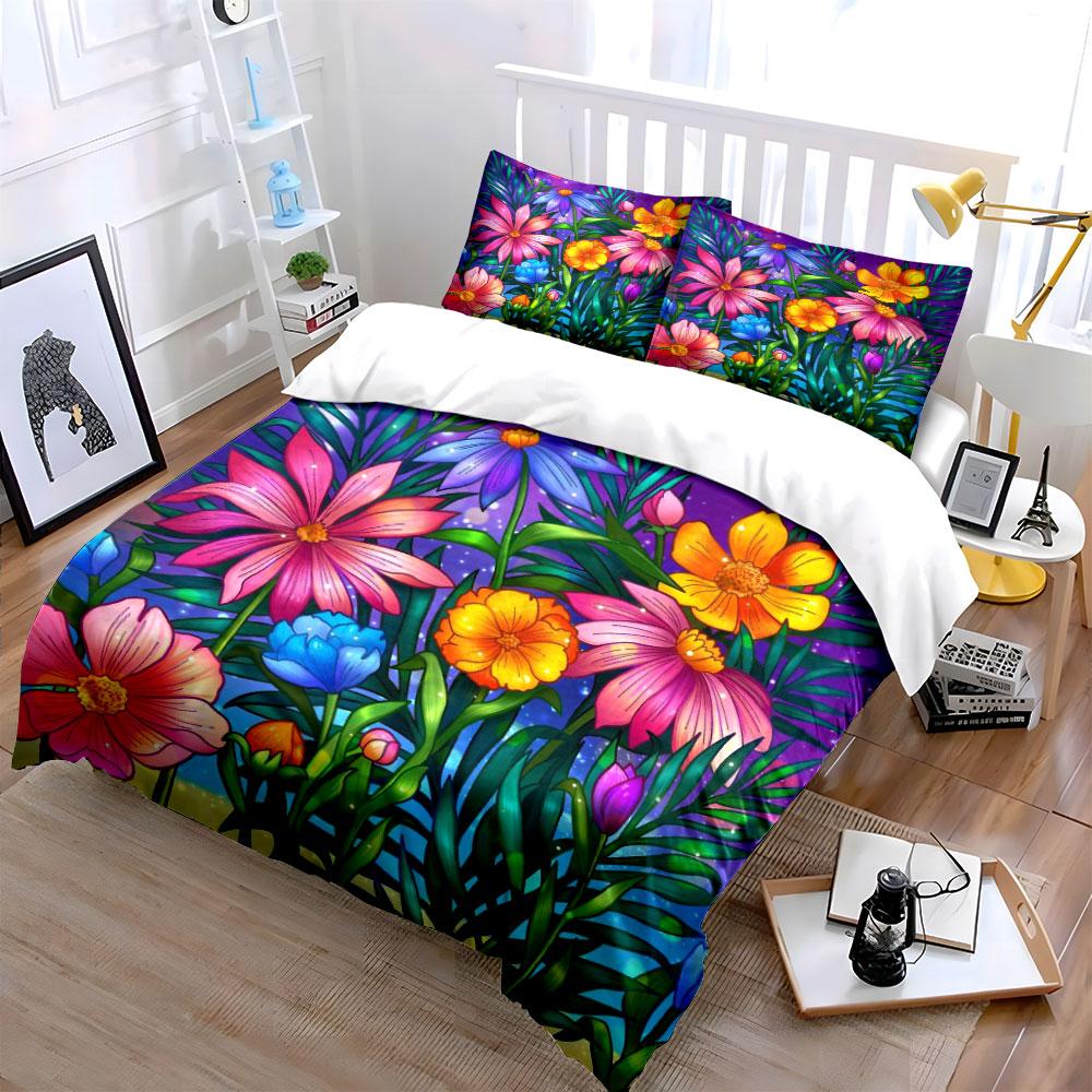 Bright Flowers and Leaves. Bedding Sets Duvet Cover Sets Duvet Covers Pillowcases(1*Duvet Cover 2*Pillowcases Without Duvet Insert)