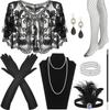Vintage 1920s Flapper Party Women Costume Accessories Set Feather Headband Necklace Earrings Gloves for Cocktail Party