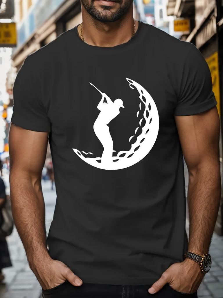 Golfing On The Moon Silhouette Mens Cotton Graphic Tee Casual Short Sleeve TShirt