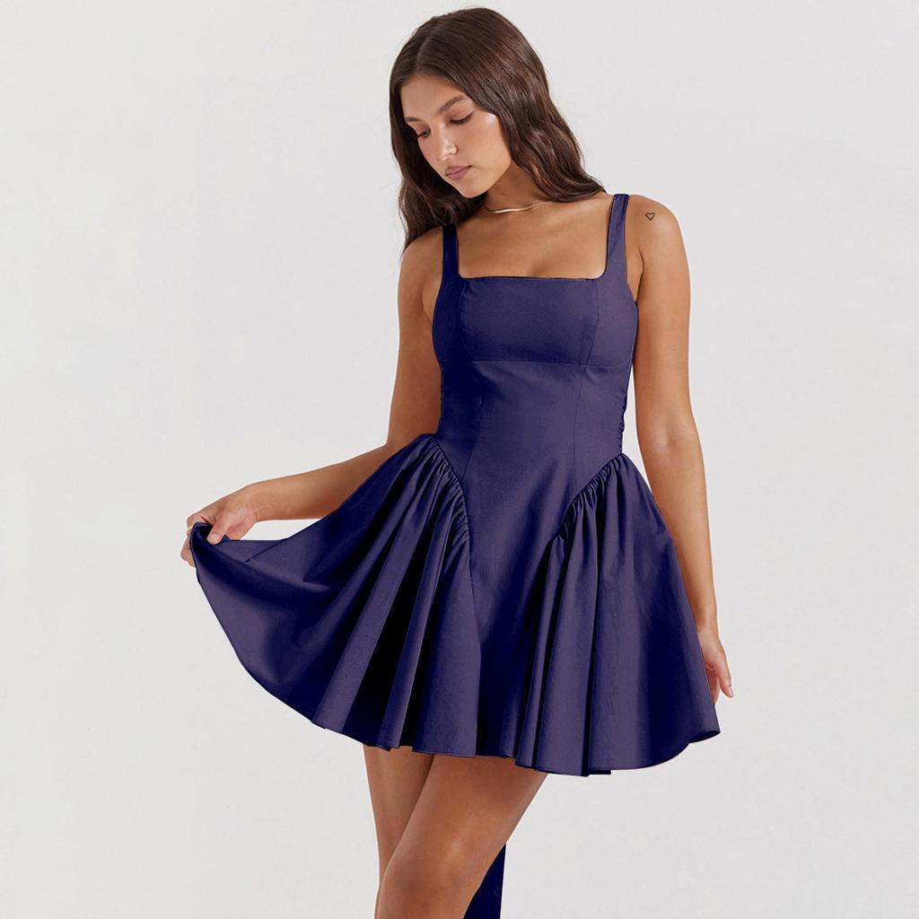 Femei Design Sense fără spate rochie mini cu bretele spaghete, cu decolteu în V, talie înaltă, solidă