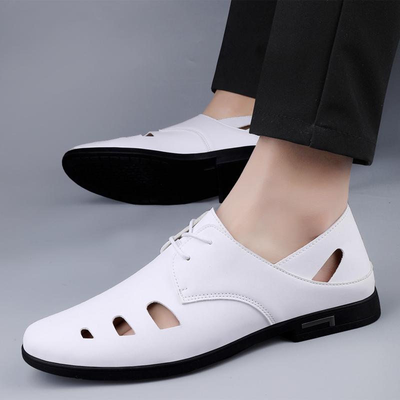 Men's Leather Sandals Moccasins Men Business Dress Sandals Italian Style Handmade Leather White Black Office Shoes Men Sandalias