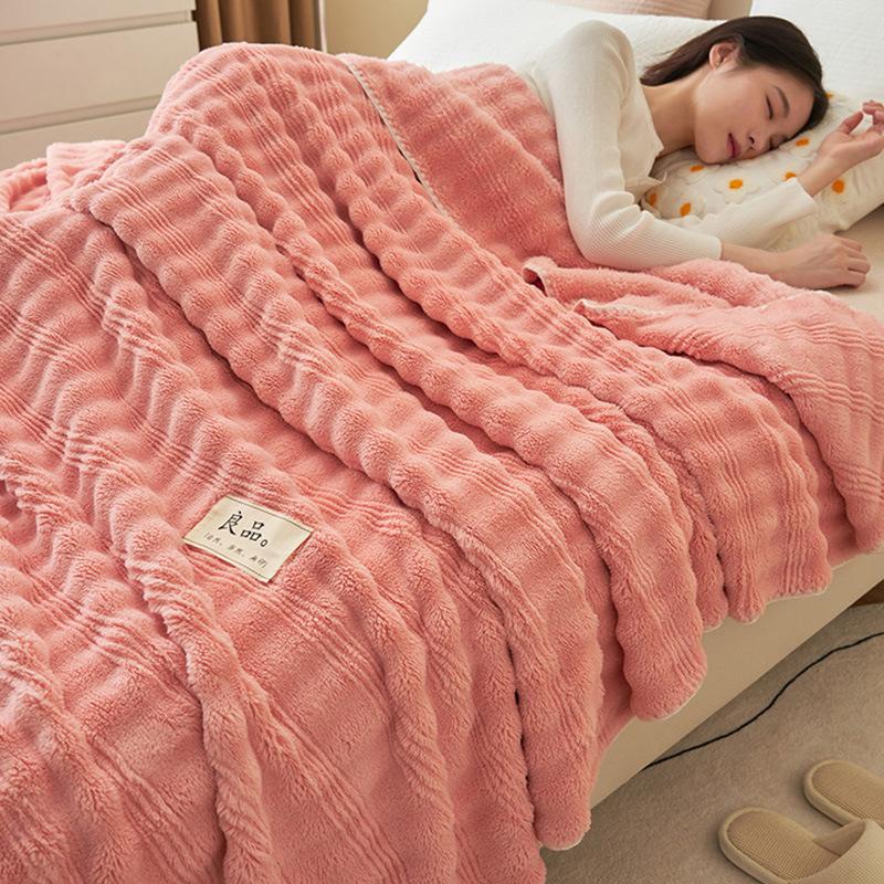 Solid Color Fluffy Blankets Thickened Wide Striped Blanket Soft Warm Sofa Bed Sheet Cover Chunky Nap Blanket Home Bedroom Decor