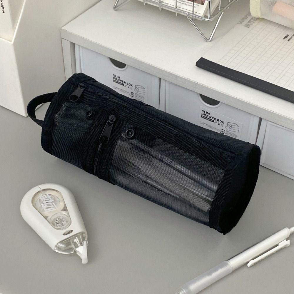 Simple Mesh Pencil Case Portable Mesh Pen Holder  Bag Stationery Storage Organizer  Back To School