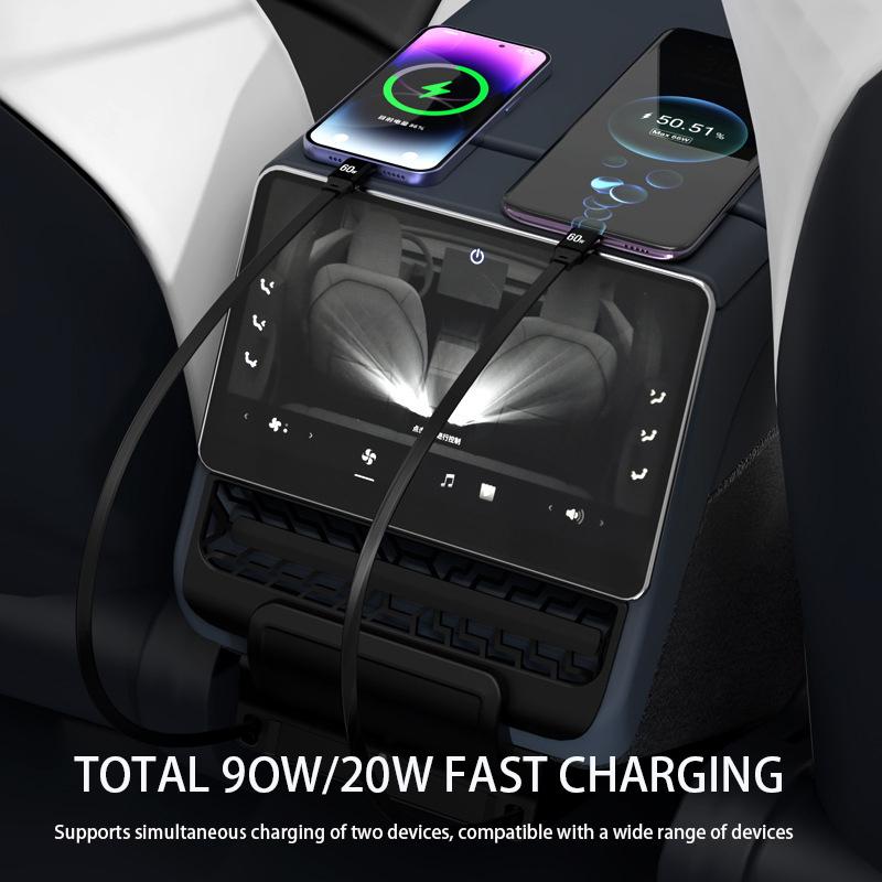 Rear Screen Expansion Dock For Tesla Model Y Juniper 2025 Model 3 Highland 2024 Rear Air Vent HUB Fast Charging Telescopic Cable