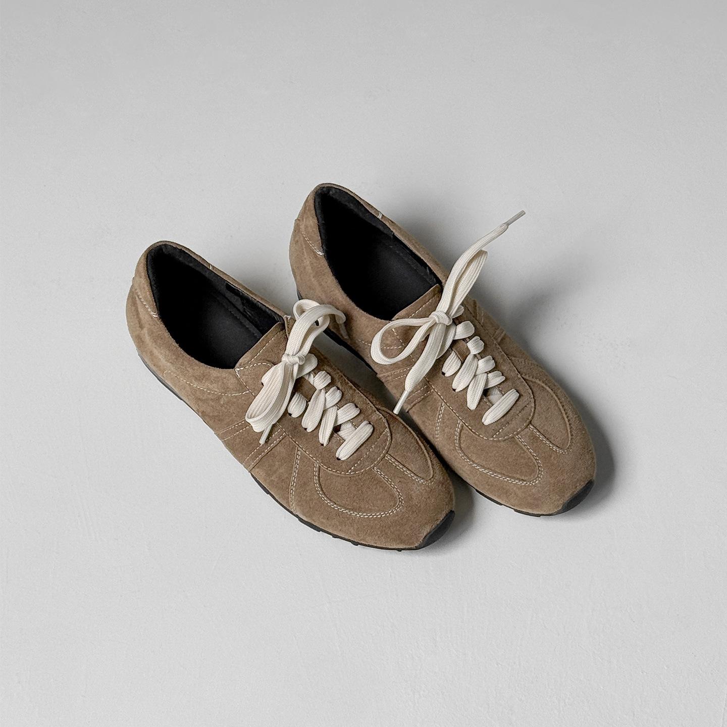 

Версия из овчины~ Корейская версия легких кроссовок для тренировок в немецком стиле на шнуровке с мягкой подошвой, универсальная спортивная и повседневная обувь для скейтборда, ретро с круглым носком F 40 хаки