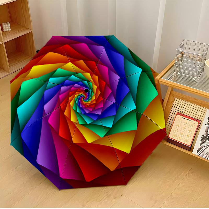 Colorful rainbow Printed umbrella windproof folding umbrella portable sun and rain umbrella suitable for gifting
