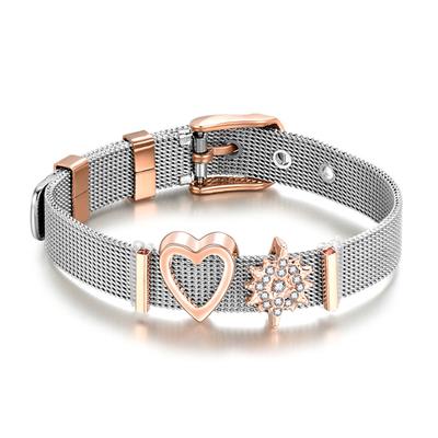 Mode Edelstahl Mesh Armband Damen Verstellbares Schiebe-Charm Armreif (D.)