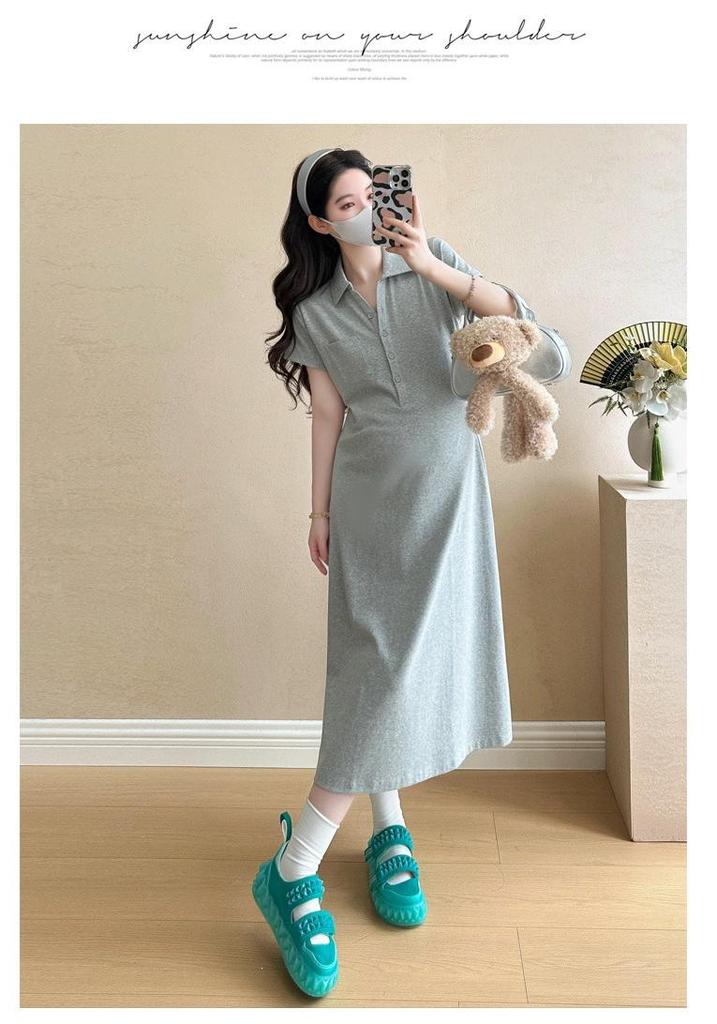 2026 Summer Maternity Casual Slimming POLO Collar T-shirt Dress