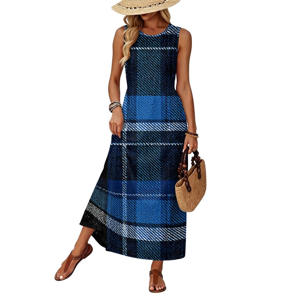 Women's Summer Dress Flowy Casual Midi Sundress with Pockets for Beach Vacation