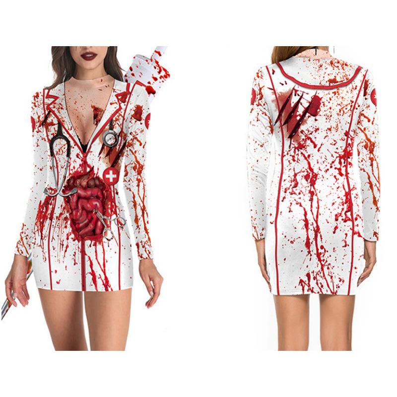 European And American Halloween Sexy Tights Gala Party Women'S Clothing, Long Sleeve Dresses