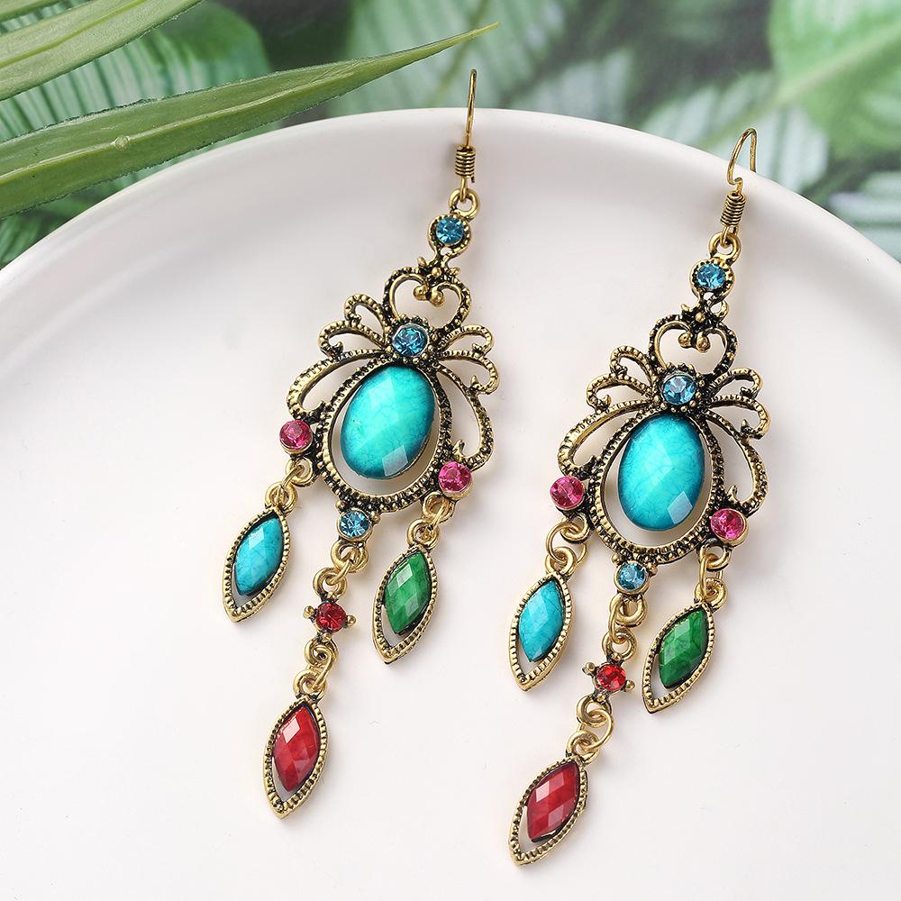 Vintage Palace Style Dangle Earrings for Women Acrylic Water Drop Tassel Earring Female Ethnic Jewelry Accessories