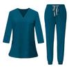 Set da Lavoro da Donna a Manica 3/4 con Top Scollo a V e Pantaloni Jogger, Uniforme Morbida ed Elastica per Professionisti Medici