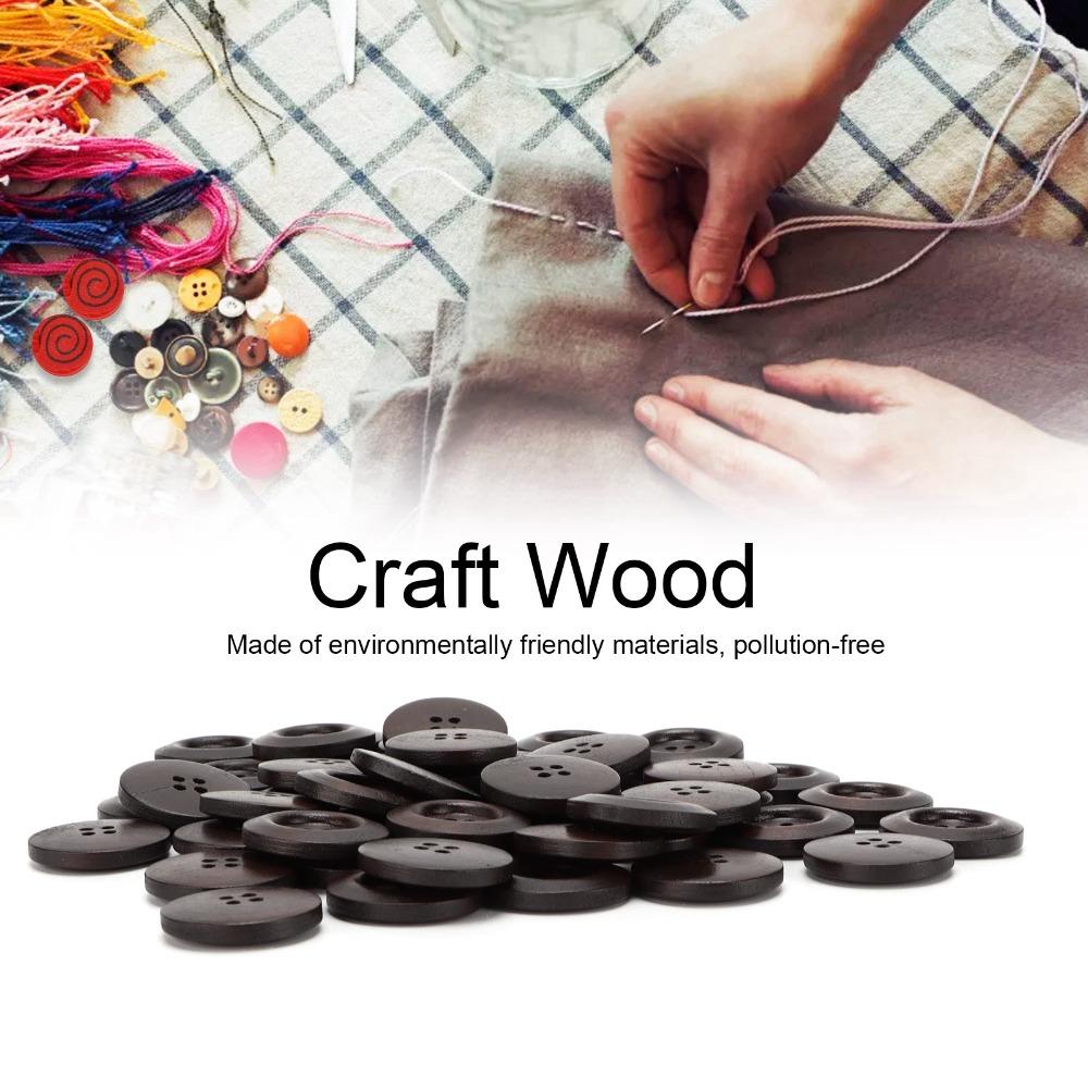 50pcs Dark Brown 4 Hole Buttons Wide Edge Sewing Buttons Craft Wooden Buttons  DIY Craft