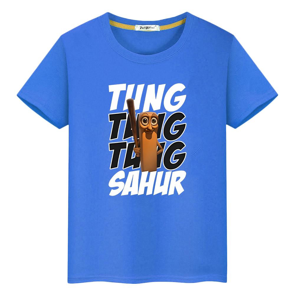 

t shirt for kids boy 10years 100%Cotton Tees y2k tung tung sahur print cartoon Tshirt Anime Short Cute Tops kids clothes girl S разноцветный