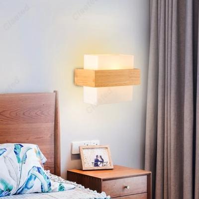 Wall Sconce Solid Wood Primary Color Bedroom Wall Lamps Retro Wooden Wall Lamps,  for Living Room, Bedroom, Indoor Bedside Decor
