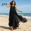 Fat Hiding Loose Dress Women's Flowy Chiffon Dress, Sleeveless Crew Neck Asymmetrical Hem Plus Size Women Long Summer Layered Cocktail Wedding