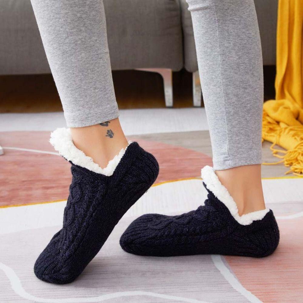 Silica Gel Winter Floor Socks Grid Sleeping Socks Fashion Thicken Velvet Socks  Fall/Winter
