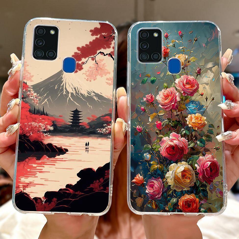 For Samsung A21s Case Cover Clear Fashion Luxury Cute Painted Back Cover For Samsung Galaxy A21s Phone Case A217F A217M A217N