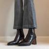 French Retro Square Toe Chunky Heel Ankle Boots for Women - Autumn Winter Versatile Slim Fit In Brown Black.