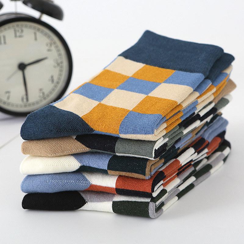 5 paia/pacco Calzini da uomo Calzini a griglia colorati Calzini casual da lavoro Calzini in cotone pettinato di alta qualità Calzini da uomo alla moda Calzini da uomo