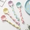 1PC Ceramic Long Handle Spoon Kawaii Korean Ice Cream Hand Painted Dessert Spoon with Long Handle Kitchen Tableware Accessories