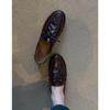 Washed soft cowhide British retro round head small leather shoes women's simple commuting leather flat single shoes loafers