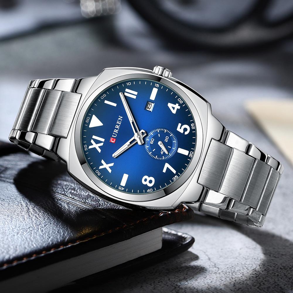 Lässige Modeuhren für Herren Schlichte Quarzuhr mit Leuchtzeigern Herren-Edelstahluhr mit Datum