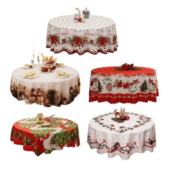 Față de masă rotundă de Crăciun Iarnă Holly Om de zăpadă Față de masă Decorativă Acoperire de masă Pânză pentru Interior Exterior Petrecere de Sărbători Decor Masă de Prânz