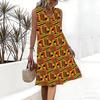Plus Size V Neck Sleeveless Dress Natural Field Flower Print For Outdoor Picnic