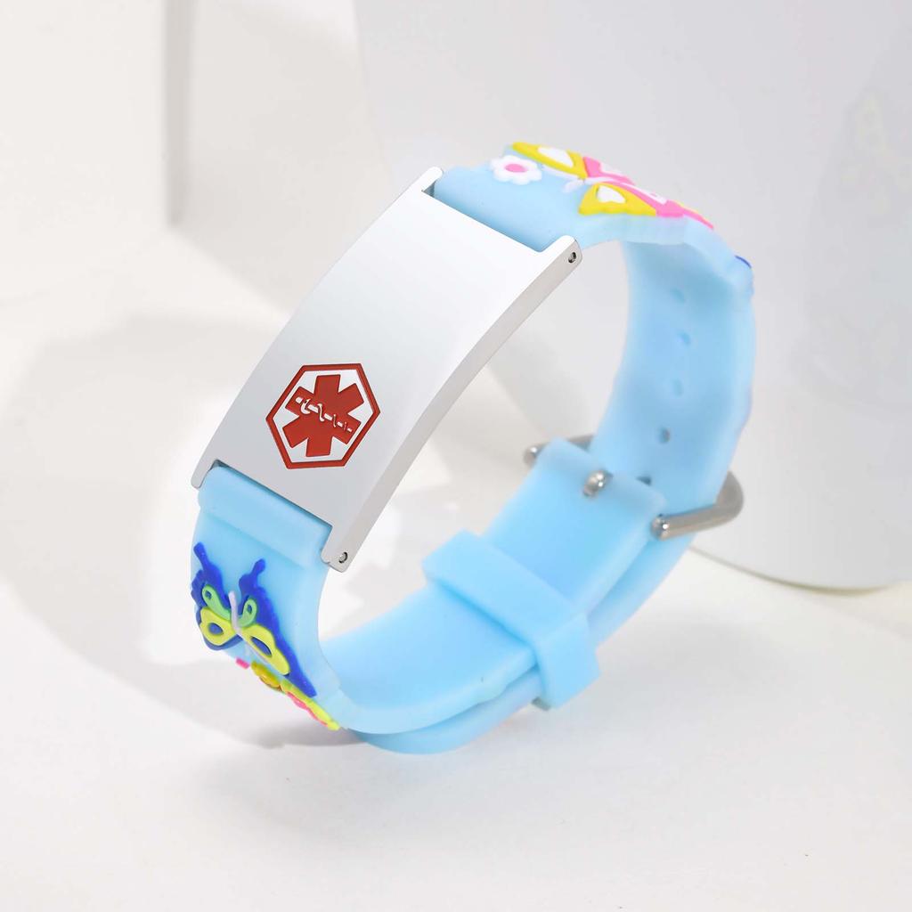 Vnox Free Engraving Medical Bracelets for Boys Girls,Adjustable Colored Cartoon Butterfly Car Silicone Bangle,Emergency Bracelet