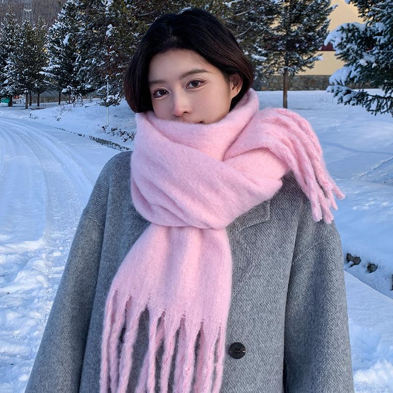 New soft waxy mohair solid color scarf women's winter versatile thickened imitation cashmere shawl Korean warm scarf tide