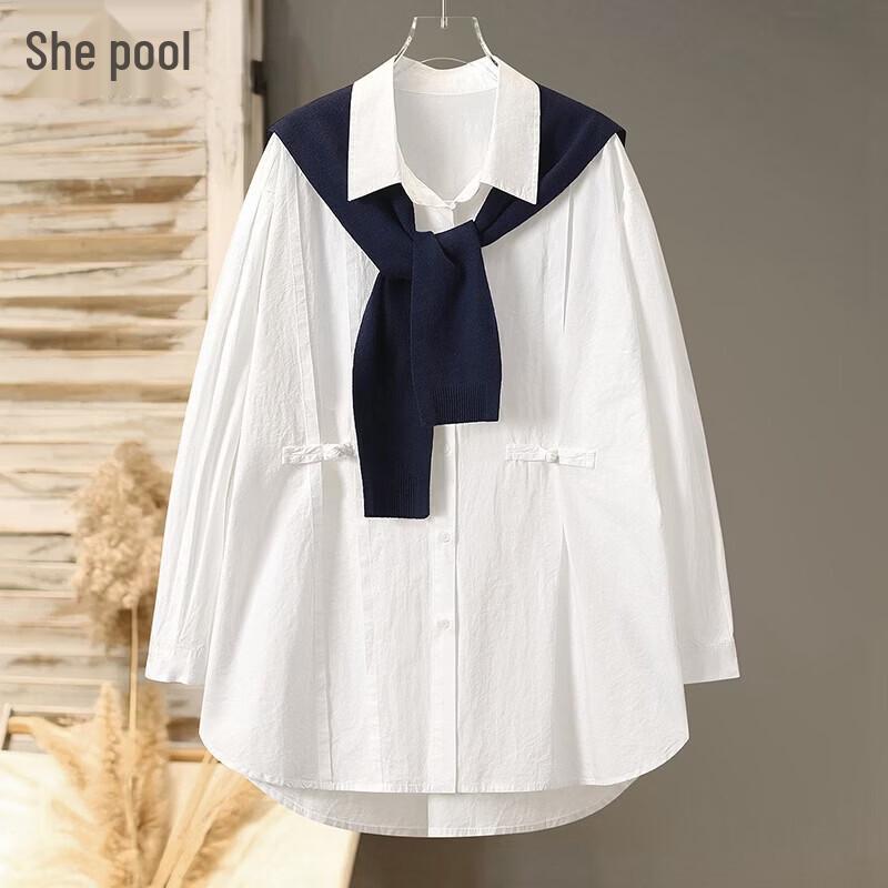 

Women s Pleated Lapel Long-Sleeve Loose Shirt S