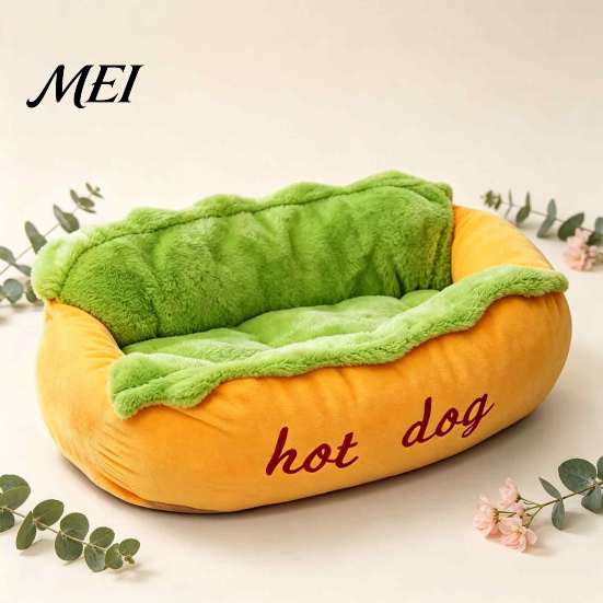 Geschenk für Tierliebhaber Hot Dog Bett, Weiche Gemütliche Plüsch Herausnehmbare Waschbare Matte, Verspieltes Tierbett Niedlicher Brötchen Katzen Hunde, Neuheit Sofa Bequem Katze