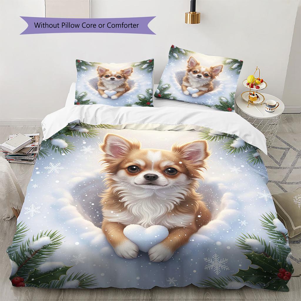 Cute animalsinthesnow Pattern Bedding Quilt Set Quilt Cover Pillowcase Home Decoration Birthday Gift (1 * duvet cover + 2 * pillowcase, without core)