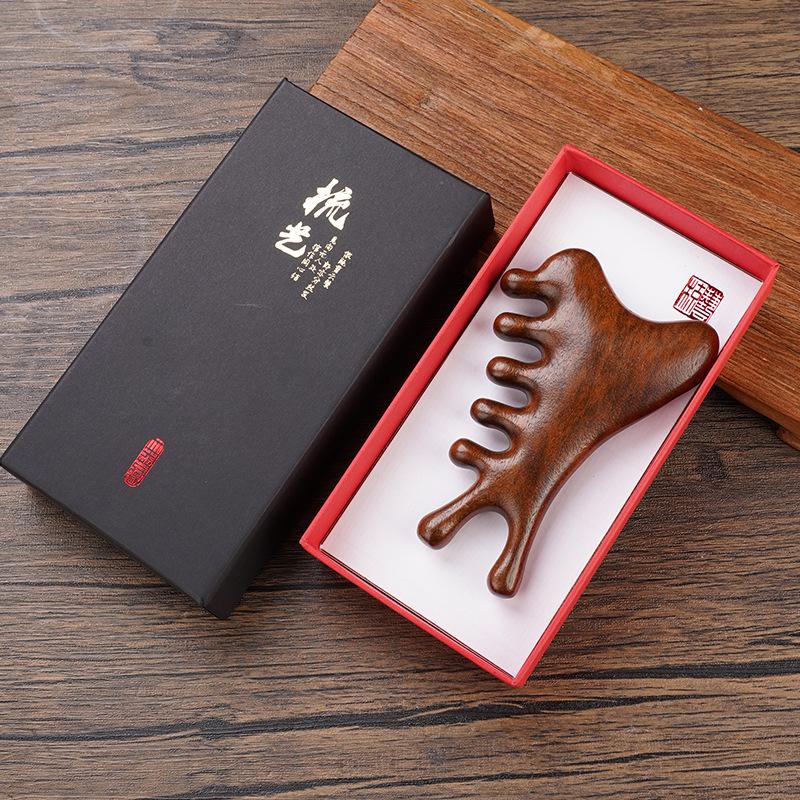 Green Ebony Gold Thread Sandalwood Multifunctional Comb for Scalp Massage and Head Meridian Relaxation