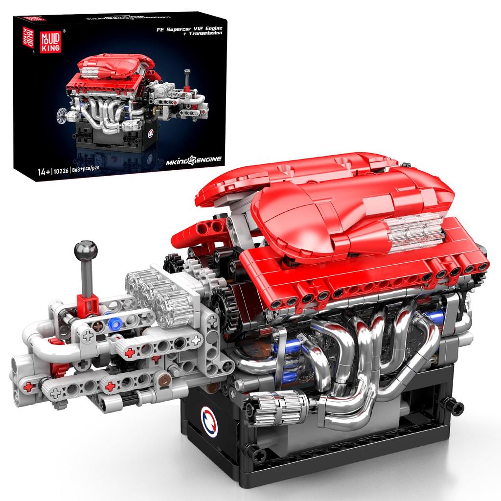 Mould King 10226 V12 Engine Building Blocks, 863 Pieces, Working Car Engine Model, STEM Educational DIY Engineering Kit, Gift for Adults and Kids