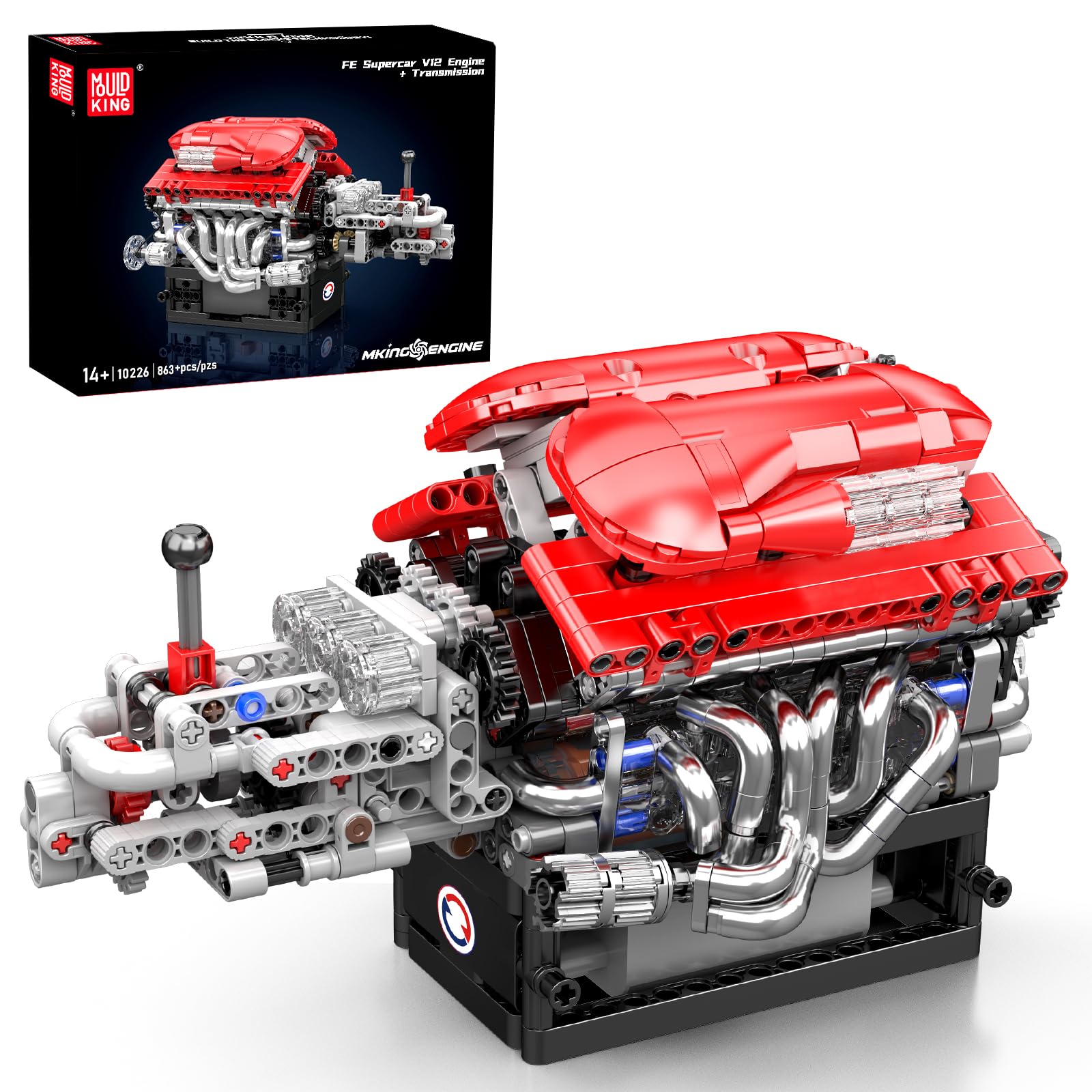 

Mould King 10226 V12 Двигатель Конструктор, 863 детали, Рабочая модель автомобильного двигателя, STEM Образовательный DIY Инженерный набор, Подарок для взрослых и детей