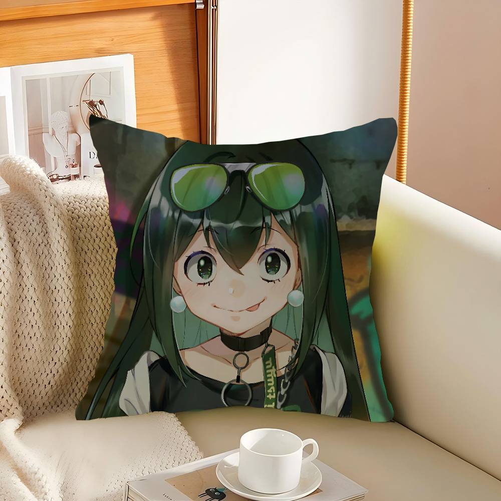T-Tsuyu Asui Cartoon Animation Pillow Covers Cartoon Sofa Decorative Home Double-sided Printing Short Plush Cute Cushion Cover