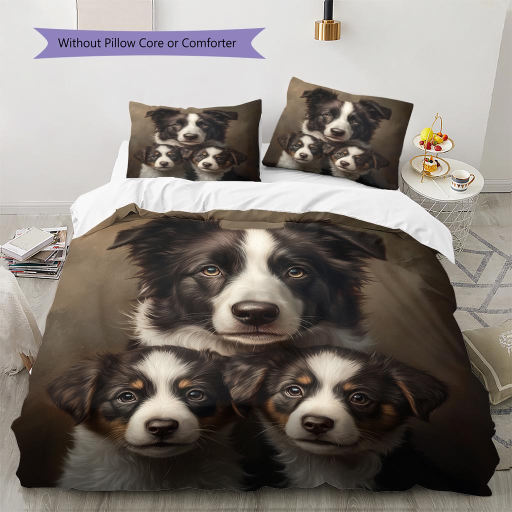 Border Collie Pattern Bedding Home Decoration Birthday Gift (1 * Duvet Cover + 2 * Pillowcase, Without Core)