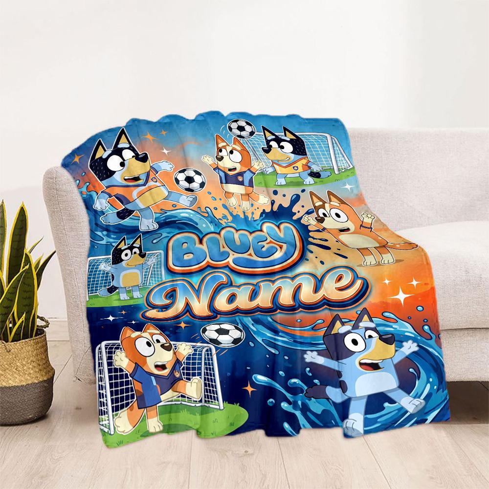 Soccer Fun Bluey Customize Text Blanket Throw Personalized Blanket Soft & Cozy Versatile for Bed Office Chair Couch Seaside Four Seasons Universal