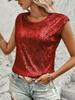 Women's Round Neck Sleeveless Sequin Tank Top Casual Party Sparkly Vest Blouse Summer Tops