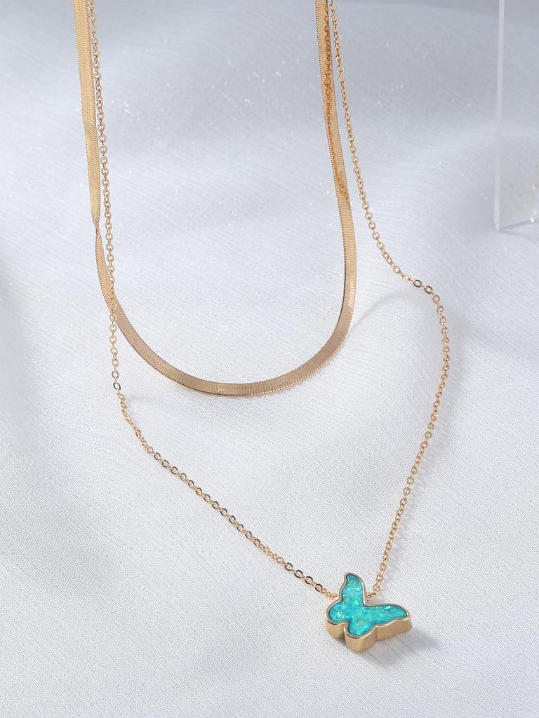 Butterfly Pendant Double-Layer Necklace for Women - Fashionable Beach Style Jewelry
