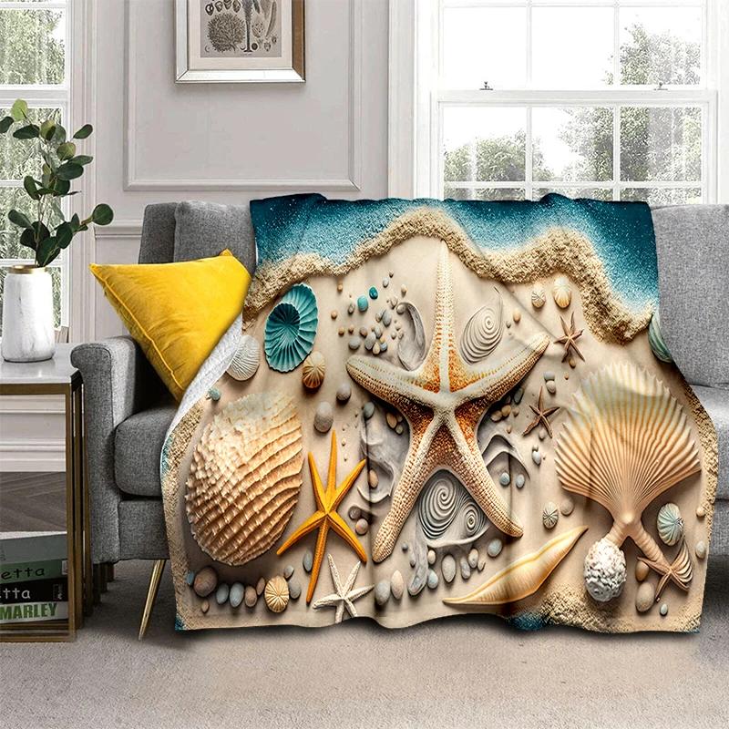 3D Starfish Beach Shell Sea Star Sand Blanket,Soft Throw Blanket for Home Bedroom Bed Sofa Picnic Travel Office Cover Kids Gift