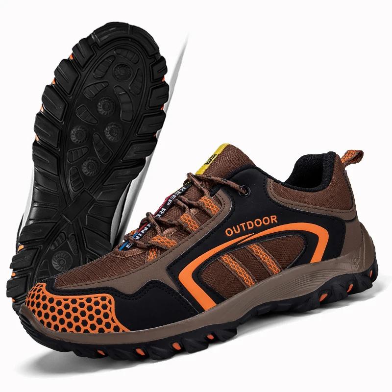 Fashion Men Hiking Shoes Leather Outdoor Trail Running Shoes Anti-slip Casual Hiking Training Sneakers Zapatillas Para Hombre Masculino