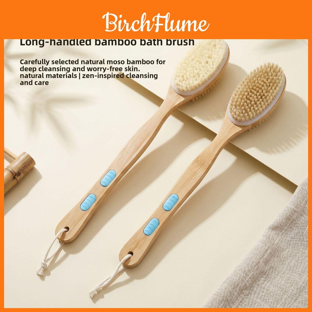 Bath Brush Exfoliating Dualside Long Handle With Pig Bristle For Skin Softening